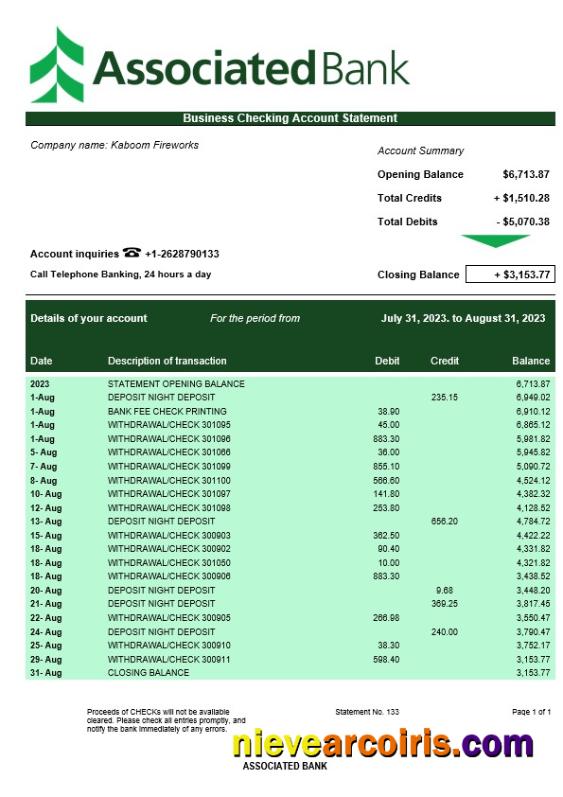 Associated Bank business statement